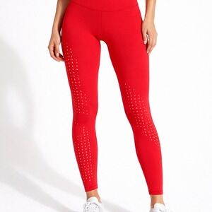 Kadyluxe Red Laser Cut High Waisted Performance Leggings Women Small